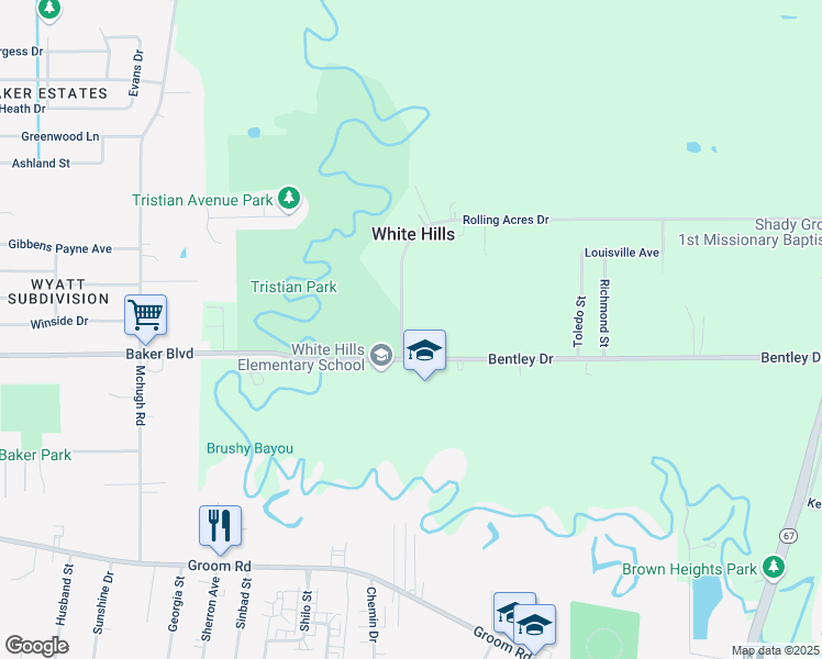 map of restaurants, bars, coffee shops, grocery stores, and more near 5142 Rolling Acres Drive in Baker