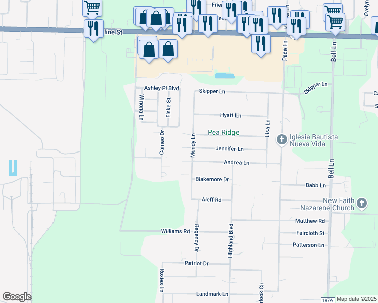 map of restaurants, bars, coffee shops, grocery stores, and more near 4374 Mundy Lane in Pace