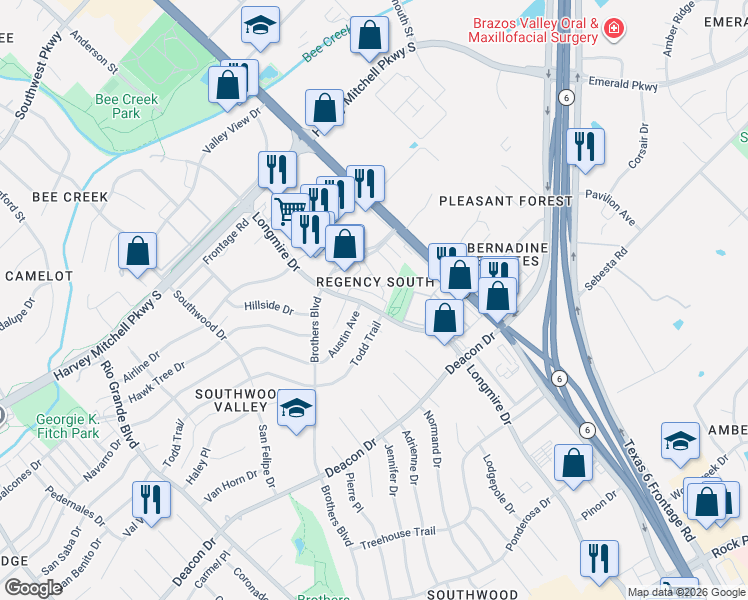 map of restaurants, bars, coffee shops, grocery stores, and more near 1816 Brothers Boulevard in College Station