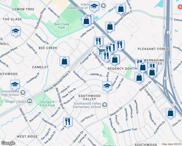 map of restaurants, bars, coffee shops, grocery stores, and more near 1500 Airline Drive in College Station