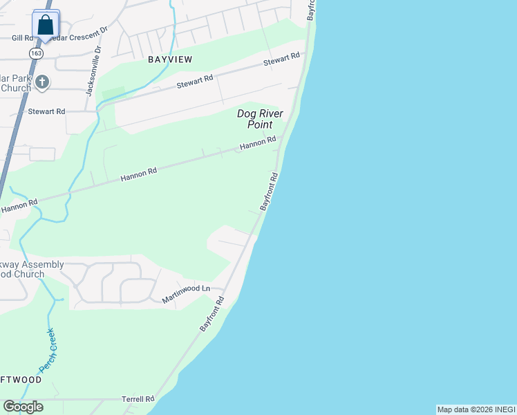 map of restaurants, bars, coffee shops, grocery stores, and more near 3784 Bayfront Road in Mobile