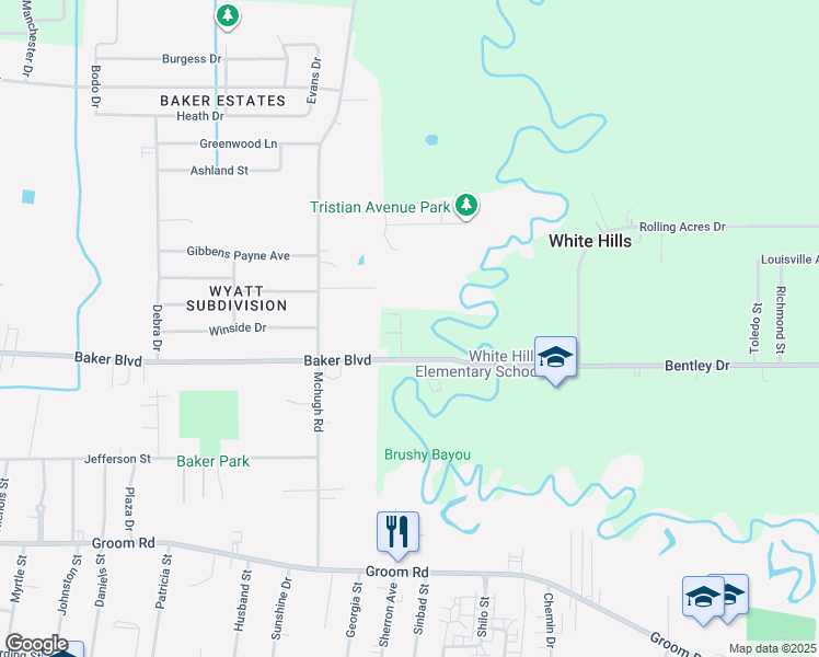 map of restaurants, bars, coffee shops, grocery stores, and more near 5169 Baker Boulevard in Baker