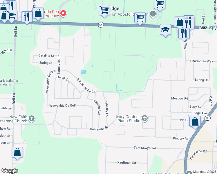 map of restaurants, bars, coffee shops, grocery stores, and more near 5428 East Avenida De Golf in Pace