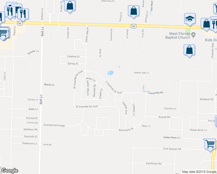 map of restaurants, bars, coffee shops, grocery stores, and more near 5353 East Avenida De Golf in Milton