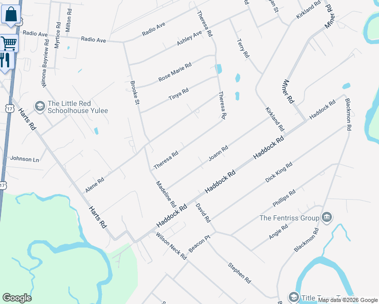 map of restaurants, bars, coffee shops, grocery stores, and more near 85110 Theresa Road in Yulee