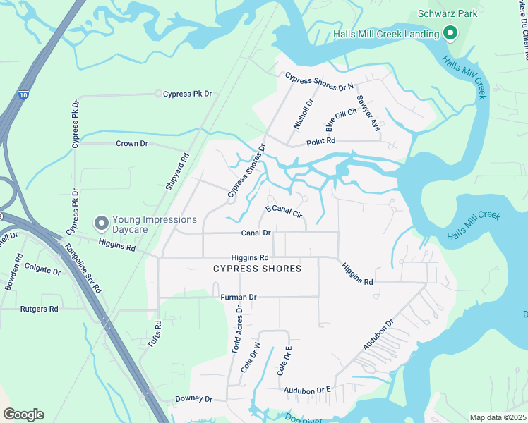 map of restaurants, bars, coffee shops, grocery stores, and more near 4603 West Canal Circle in Mobile