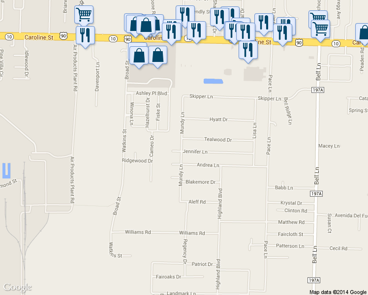 map of restaurants, bars, coffee shops, grocery stores, and more near 4374 Mundy Ln in Pace