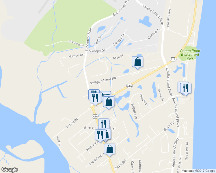map of restaurants, bars, coffee shops, grocery stores, and more near 4625 Philips Manor Place in Fernandina Beach