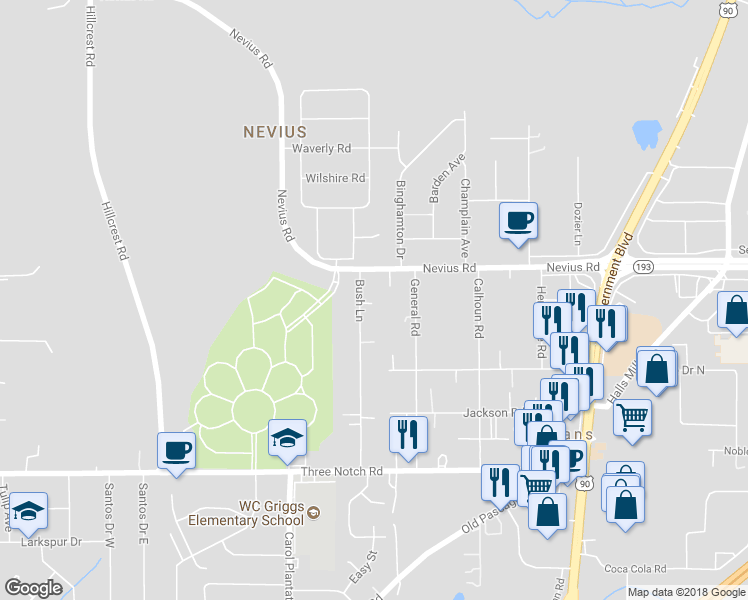 map of restaurants, bars, coffee shops, grocery stores, and more near 4601 Bush Lane in Mobile