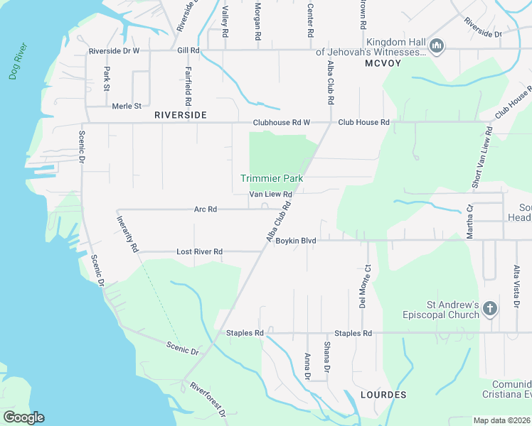 map of restaurants, bars, coffee shops, grocery stores, and more near 2417 Arc Road in Mobile