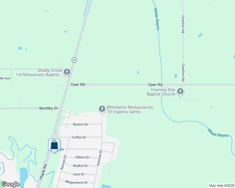 map of restaurants, bars, coffee shops, grocery stores, and more near 7514 Dyer Road in Baker