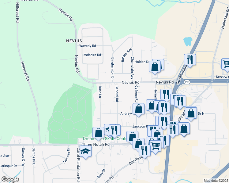 map of restaurants, bars, coffee shops, grocery stores, and more near 4600 General Road in Mobile