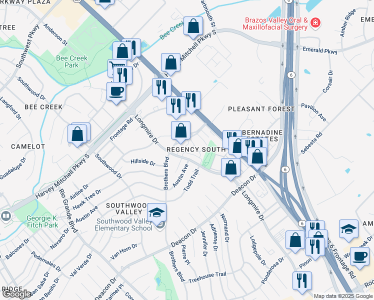 map of restaurants, bars, coffee shops, grocery stores, and more near 1816 Brothers Boulevard in College Station