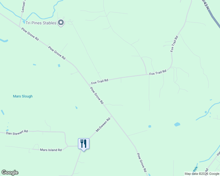 map of restaurants, bars, coffee shops, grocery stores, and more near 58 Fox Trail Road in Picayune