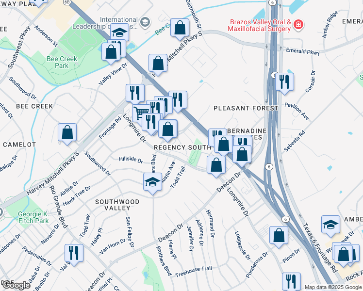 map of restaurants, bars, coffee shops, grocery stores, and more near 1816 Brothers Boulevard in College Station