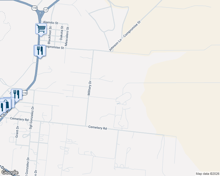 map of restaurants, bars, coffee shops, grocery stores, and more near Military Dr in Fort Davis