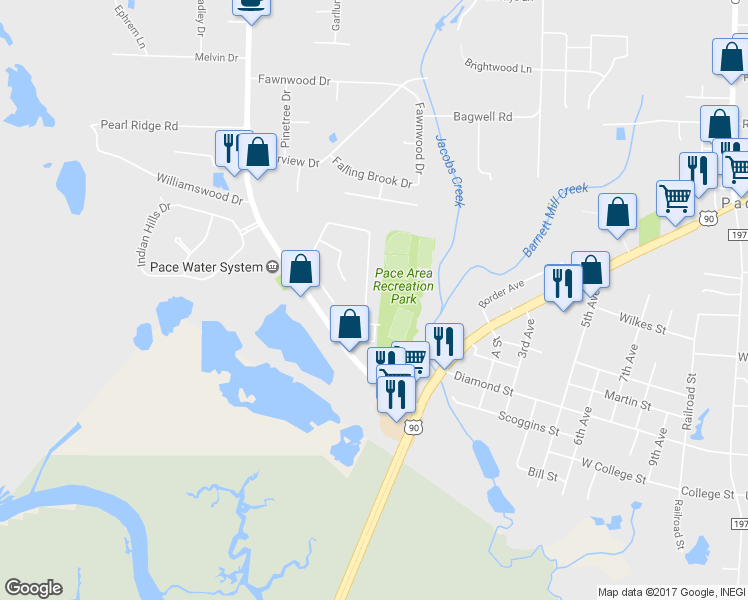 map of restaurants, bars, coffee shops, grocery stores, and more near 4316 Bayou Ridge Drive in Milton