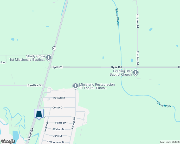 map of restaurants, bars, coffee shops, grocery stores, and more near 7514 Dyer Road in Baker