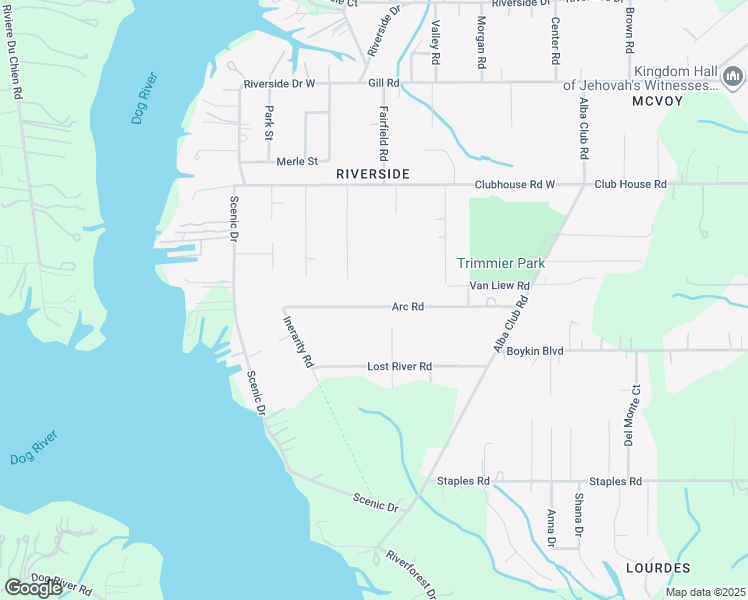 map of restaurants, bars, coffee shops, grocery stores, and more near 2601 Arc Road in Mobile