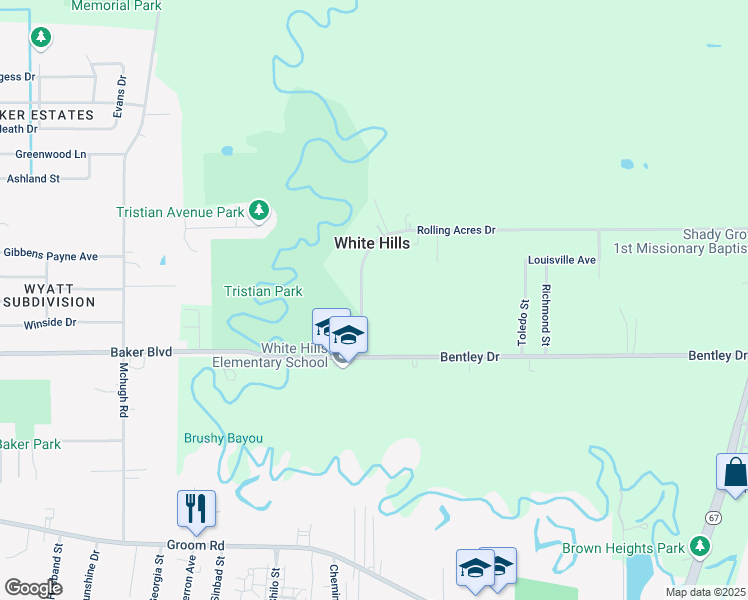 map of restaurants, bars, coffee shops, grocery stores, and more near 5142 Rolling Acres Dr in Baker
