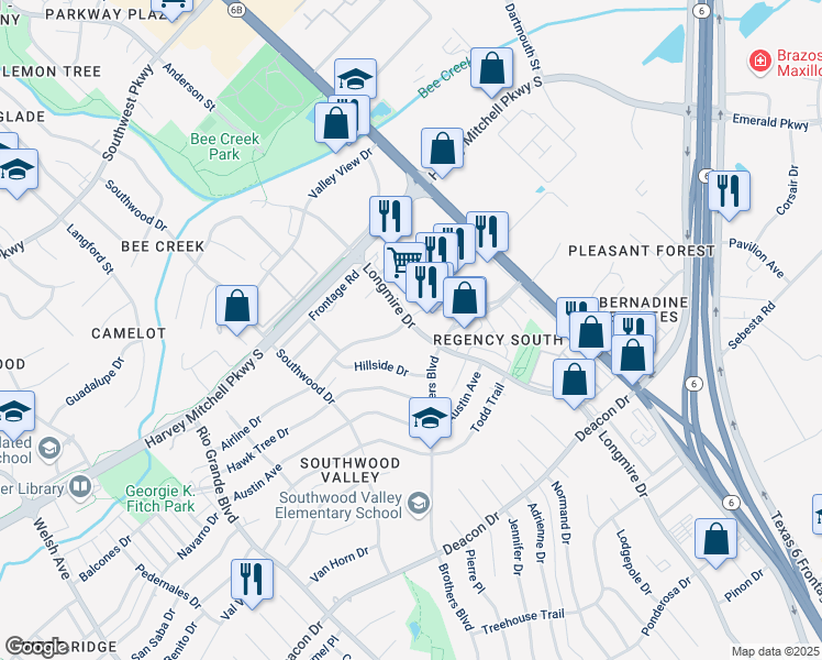 map of restaurants, bars, coffee shops, grocery stores, and more near 2306 Longmire Drive in College Station