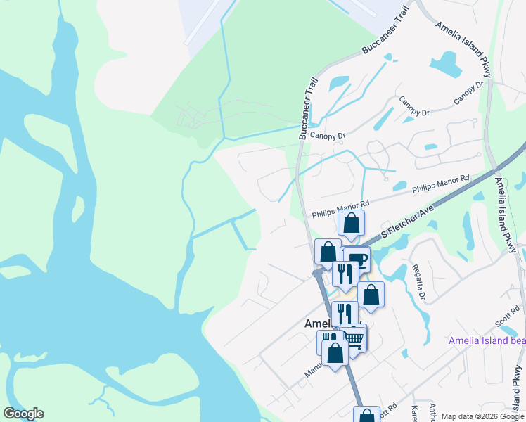 map of restaurants, bars, coffee shops, grocery stores, and more near 1309 Autumn Trce in Fernandina Beach