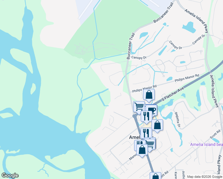 map of restaurants, bars, coffee shops, grocery stores, and more near 1309 Autumn Trce in Fernandina Beach