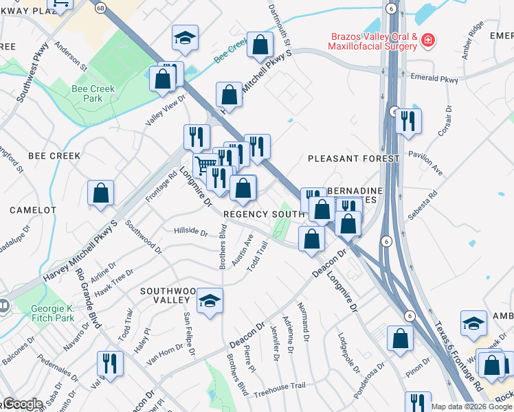 map of restaurants, bars, coffee shops, grocery stores, and more near 1816 Brothers Boulevard in College Station