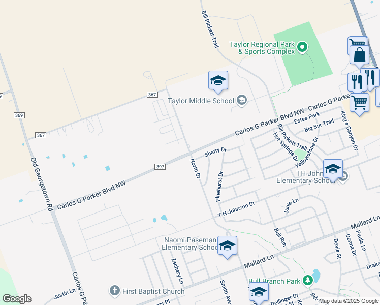 map of restaurants, bars, coffee shops, grocery stores, and more near 2809 West Taylor Street in Taylor