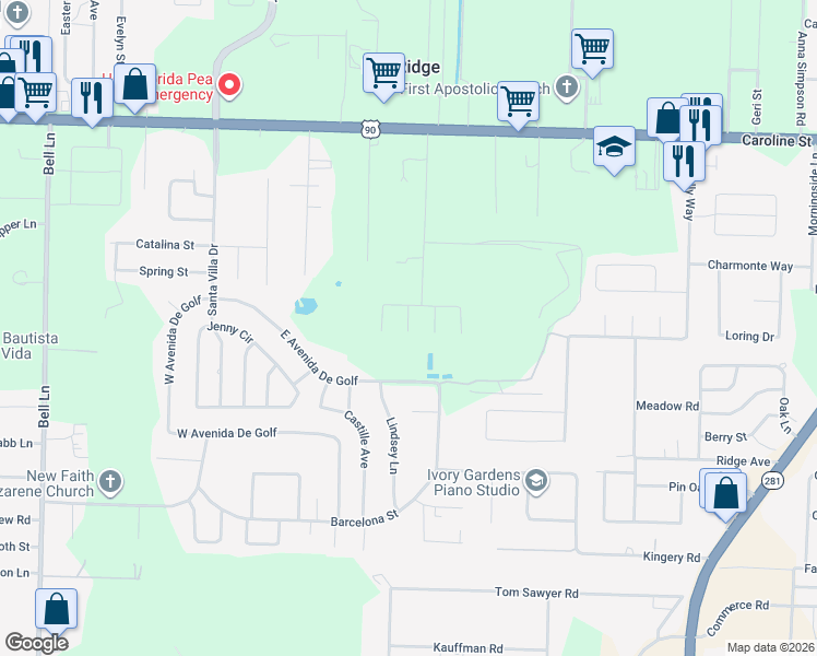 map of restaurants, bars, coffee shops, grocery stores, and more near 5428 East Avenida De Golf in Pace