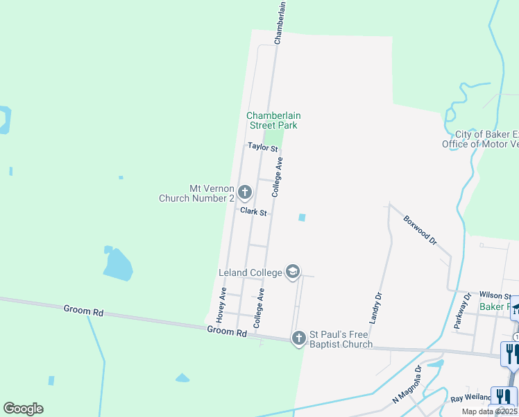 map of restaurants, bars, coffee shops, grocery stores, and more near 1731 Clark Street in Baker