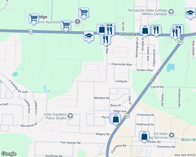 map of restaurants, bars, coffee shops, grocery stores, and more near 5677 Chanterelle Circle in Milton