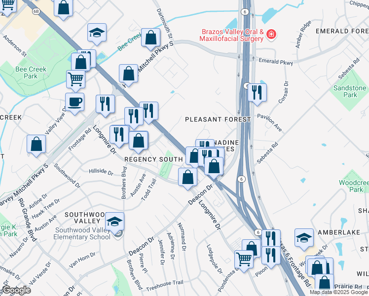 map of restaurants, bars, coffee shops, grocery stores, and more near 3007-3029 S Texas Ave in College Station