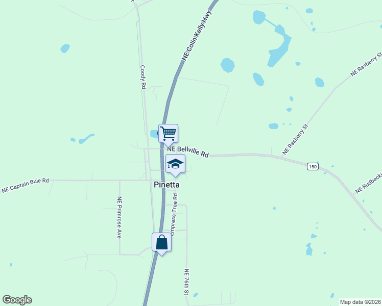 map of restaurants, bars, coffee shops, grocery stores, and more near 221 Northeast Bellville Road in Pinetta