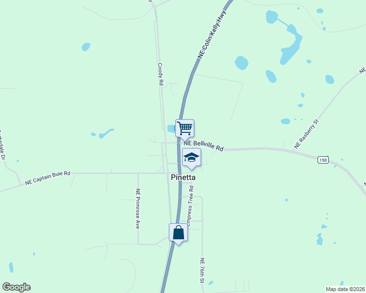map of restaurants, bars, coffee shops, grocery stores, and more near 161 Northeast Bellville Road in Pinetta