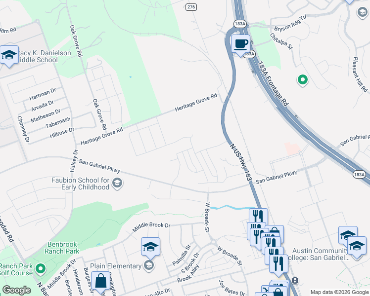 map of restaurants, bars, coffee shops, grocery stores, and more near 341 Coba Street in Leander