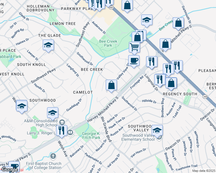 map of restaurants, bars, coffee shops, grocery stores, and more near 1314 Augustine Court in College Station