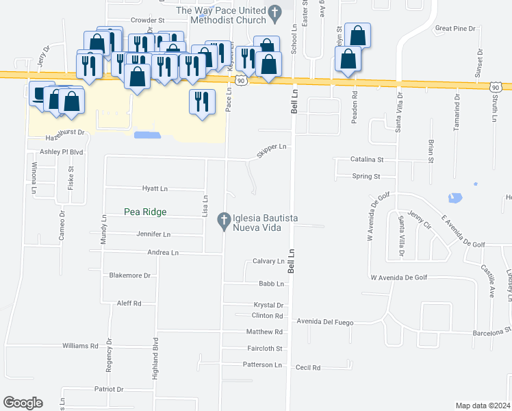 map of restaurants, bars, coffee shops, grocery stores, and more near 4801-4999 Bell Ridge Lane in Milton