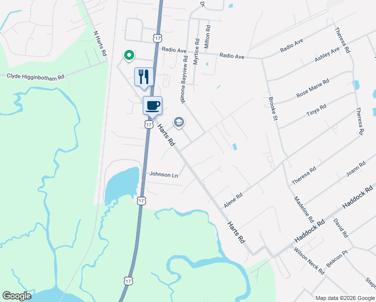 map of restaurants, bars, coffee shops, grocery stores, and more near 85042 Airplane Lane in Yulee