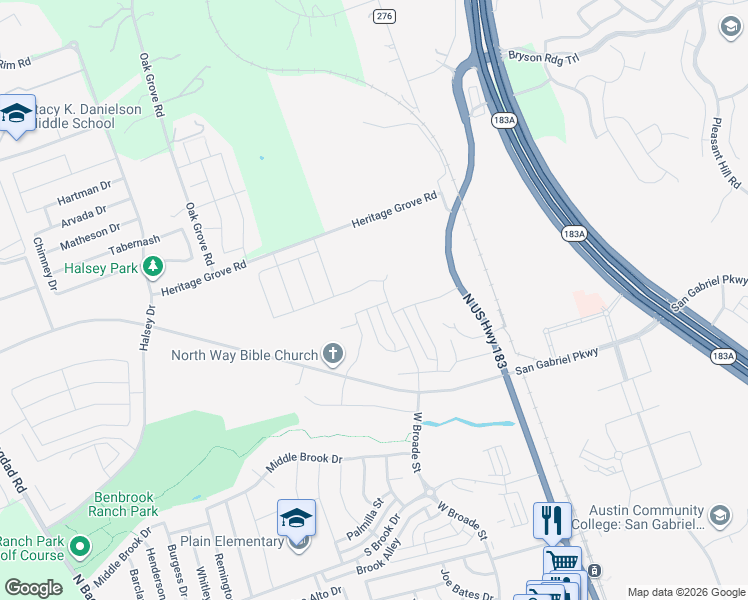 map of restaurants, bars, coffee shops, grocery stores, and more near 337 Coba Street in Leander