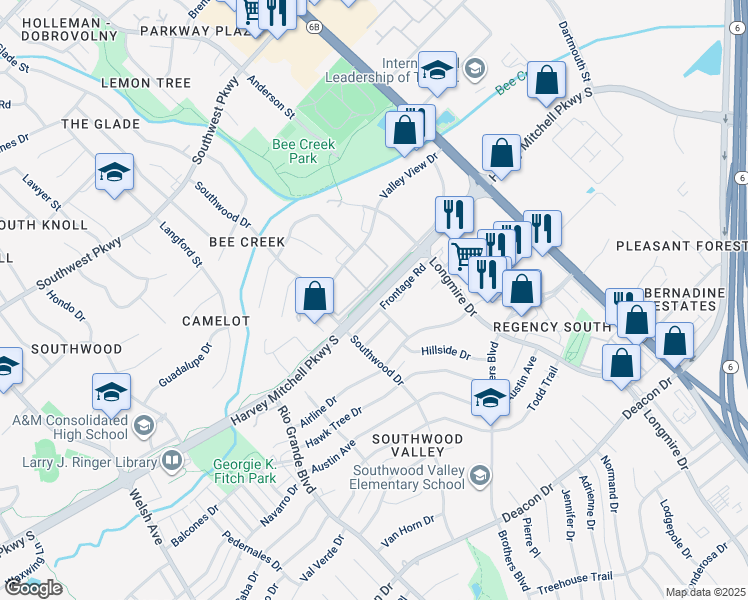 map of restaurants, bars, coffee shops, grocery stores, and more near in College Station