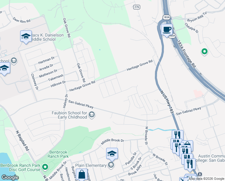 map of restaurants, bars, coffee shops, grocery stores, and more near 1521 Hope Ranch Road in Leander