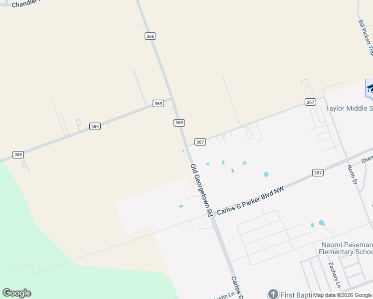 map of restaurants, bars, coffee shops, grocery stores, and more near 150 County Road 367 in Taylor