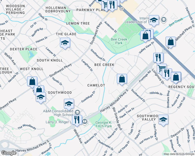 map of restaurants, bars, coffee shops, grocery stores, and more near 1909 Langford Street in College Station