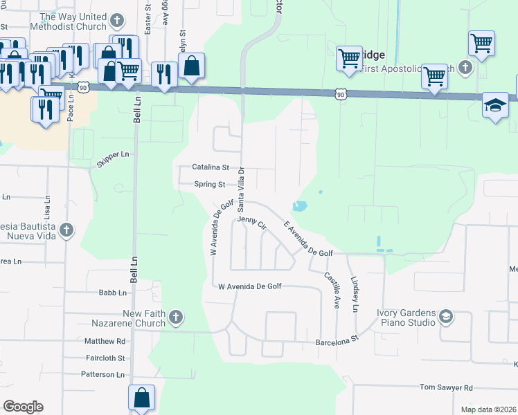 map of restaurants, bars, coffee shops, grocery stores, and more near 5313 East Avenida De Golf in Pace