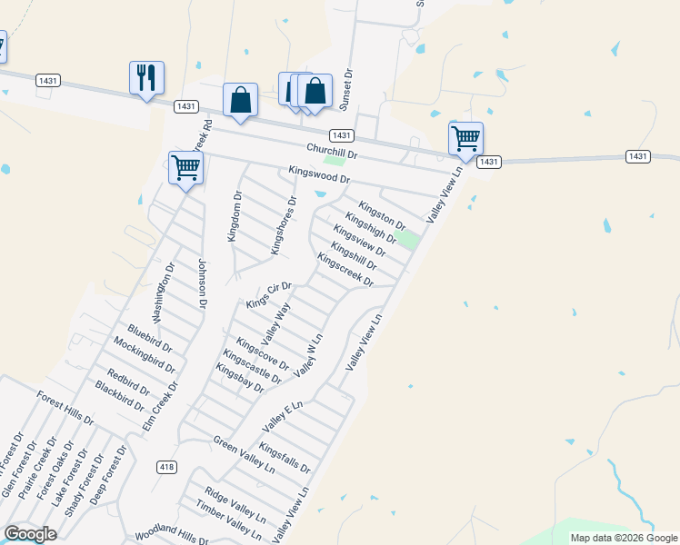 map of restaurants, bars, coffee shops, grocery stores, and more near 1410 Kingscreek Drive in Marble Falls
