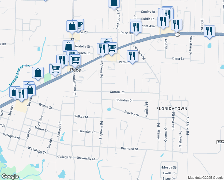map of restaurants, bars, coffee shops, grocery stores, and more near 4024 Cotton Road in Milton