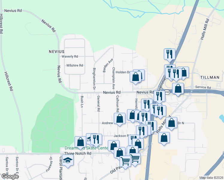 map of restaurants, bars, coffee shops, grocery stores, and more near 4300-4362 Champlain Ave in Mobile