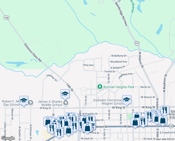 map of restaurants, bars, coffee shops, grocery stores, and more near 1111 South Magnolia Drive in Quincy