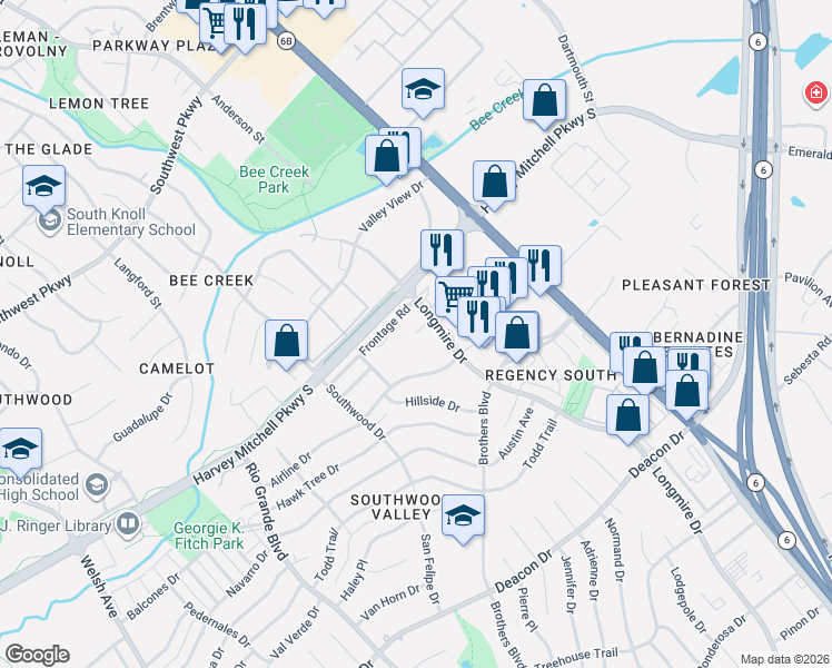 map of restaurants, bars, coffee shops, grocery stores, and more near 161 University Drive East in College Station